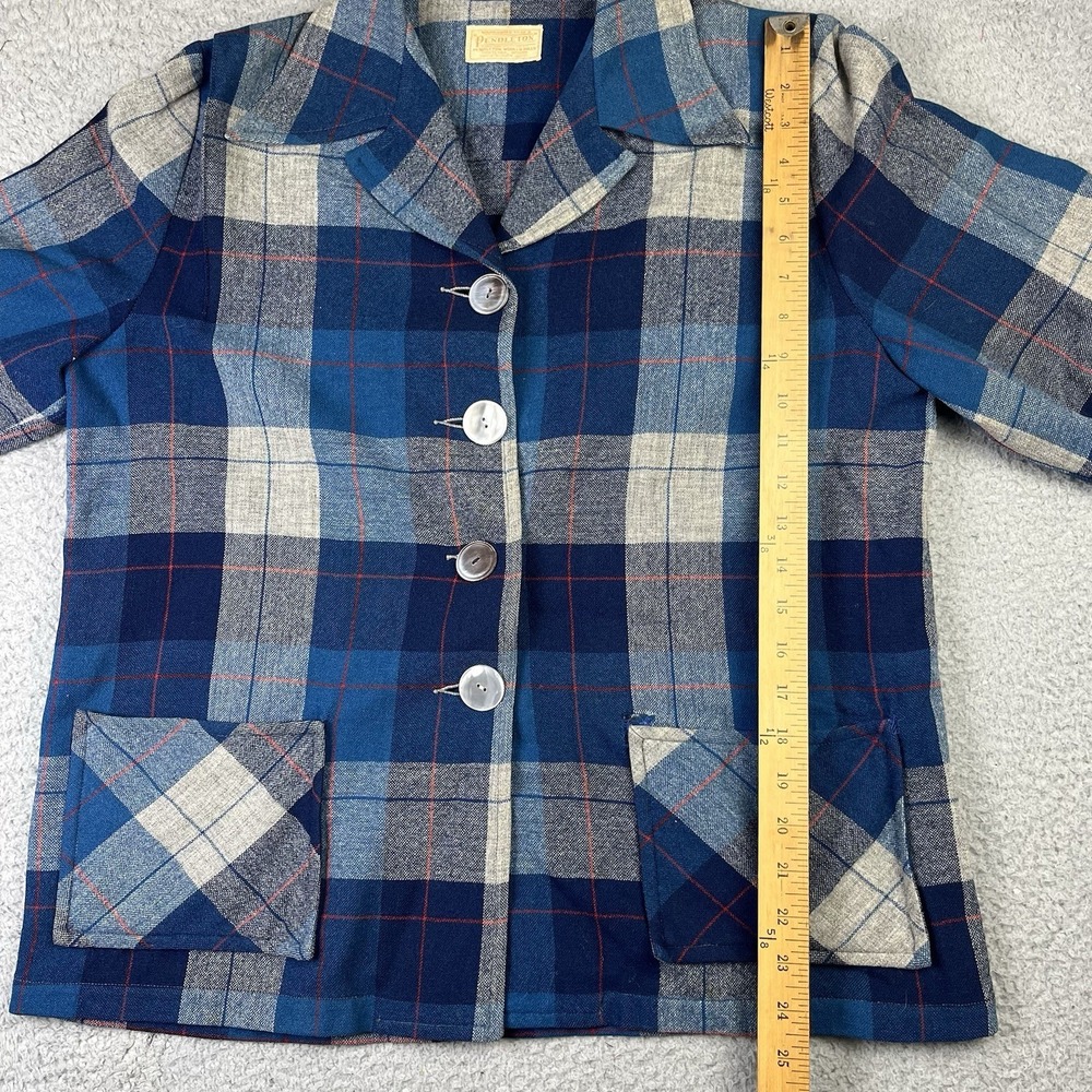Vtg 1950s PENDLETON Wool Flannel 49er Shirt Jacket Shell Buttons Blue Plaid - Picture 3 of 11
